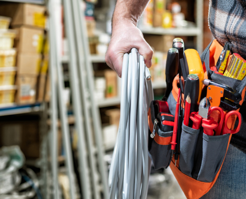contractor holding his equipment